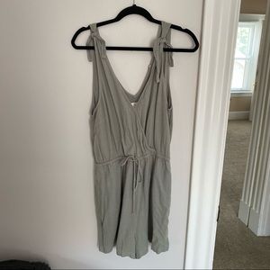 Gray-green linen-blend romper